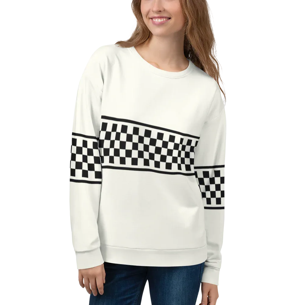 CHECKERED FLAG SWEATSHIRT - WHITE - ClassicPaddockStore