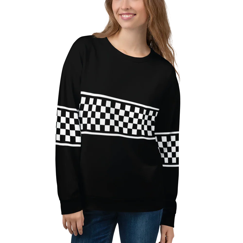 CHECKERED FLAG SWEATSHIRT - BLACK - ClassicPaddockStore