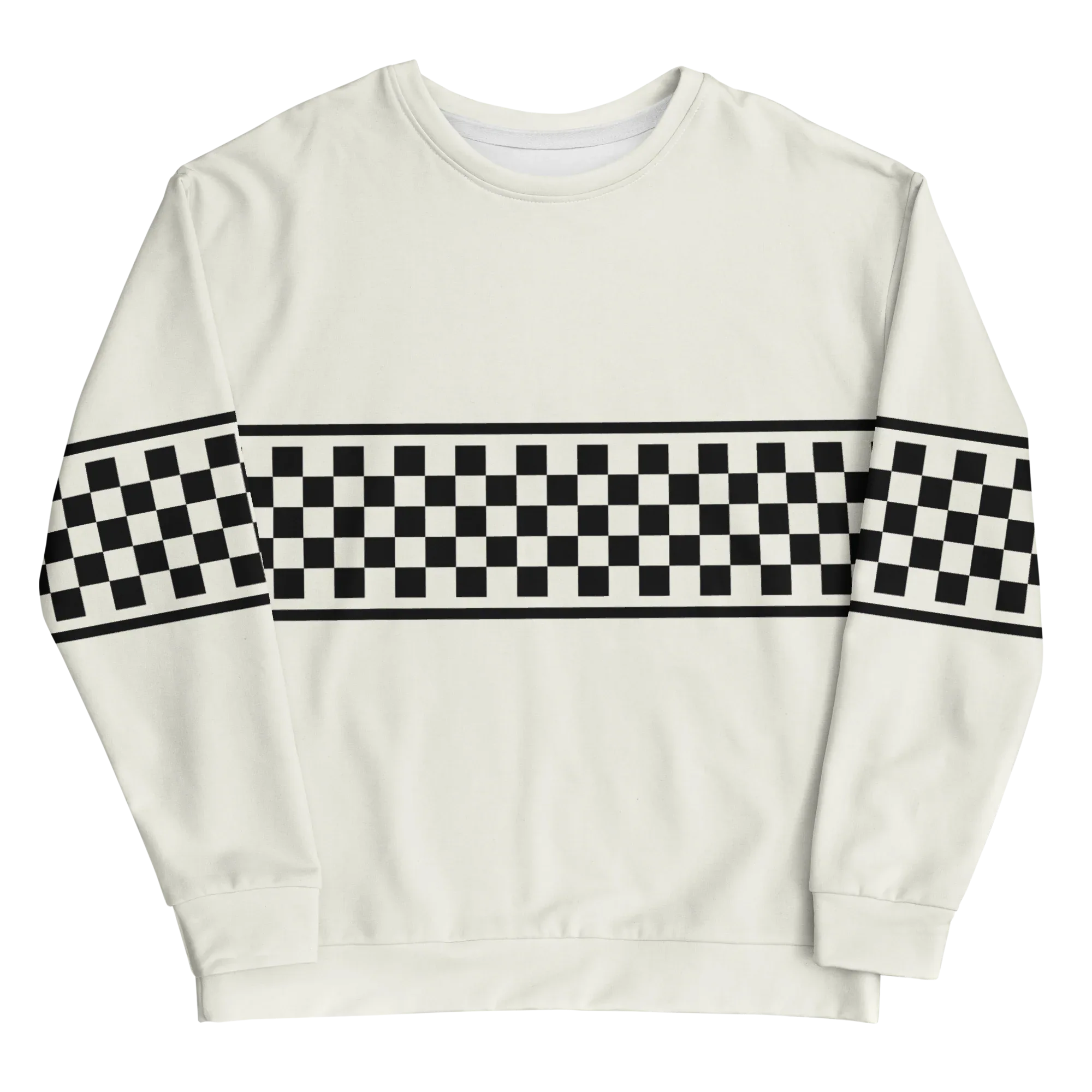 CHECKERED FLAG SWEATSHIRT - WHITE - ClassicPaddockStore