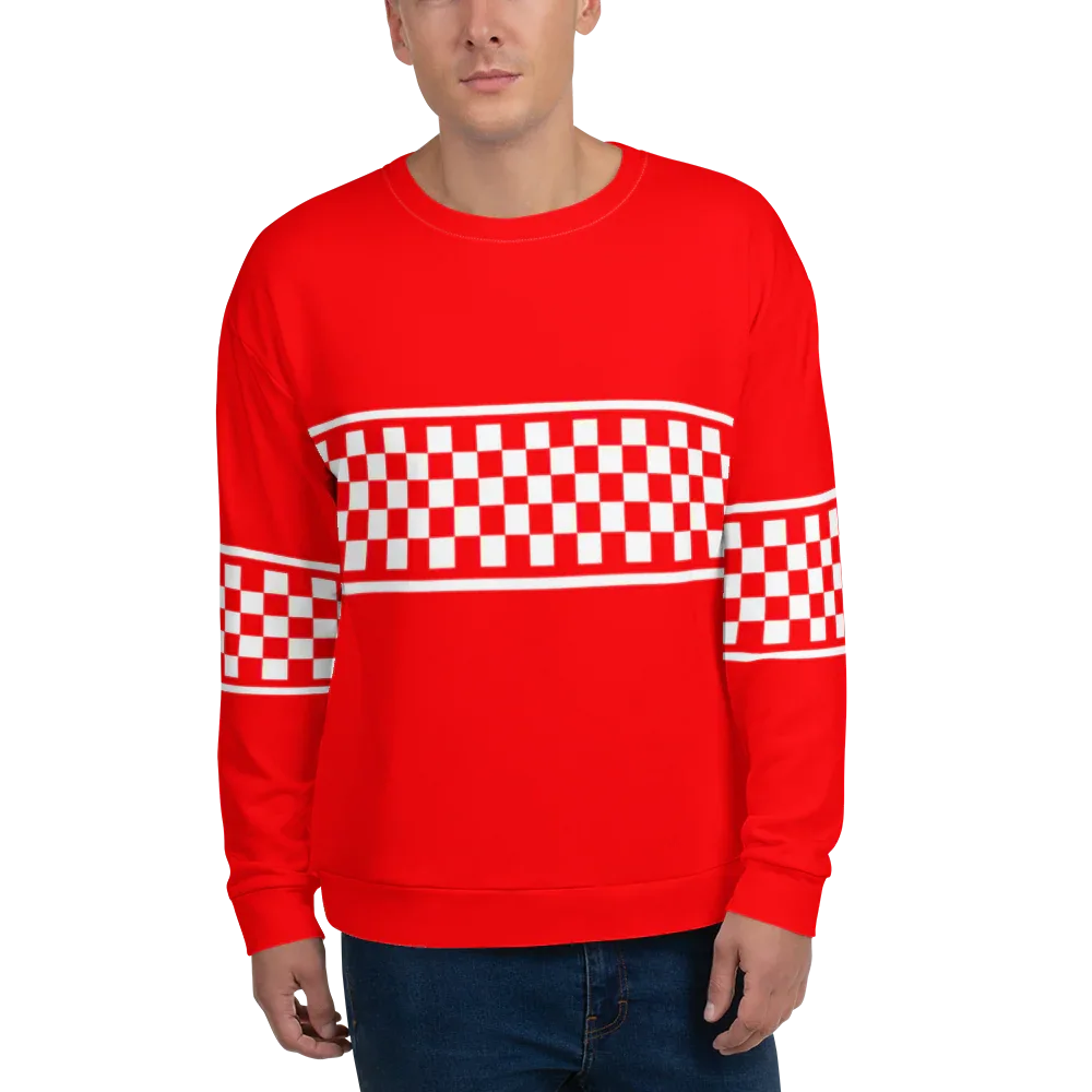 CHECKERED FLAG SWEATSHIRT - RED - ClassicPaddockStore