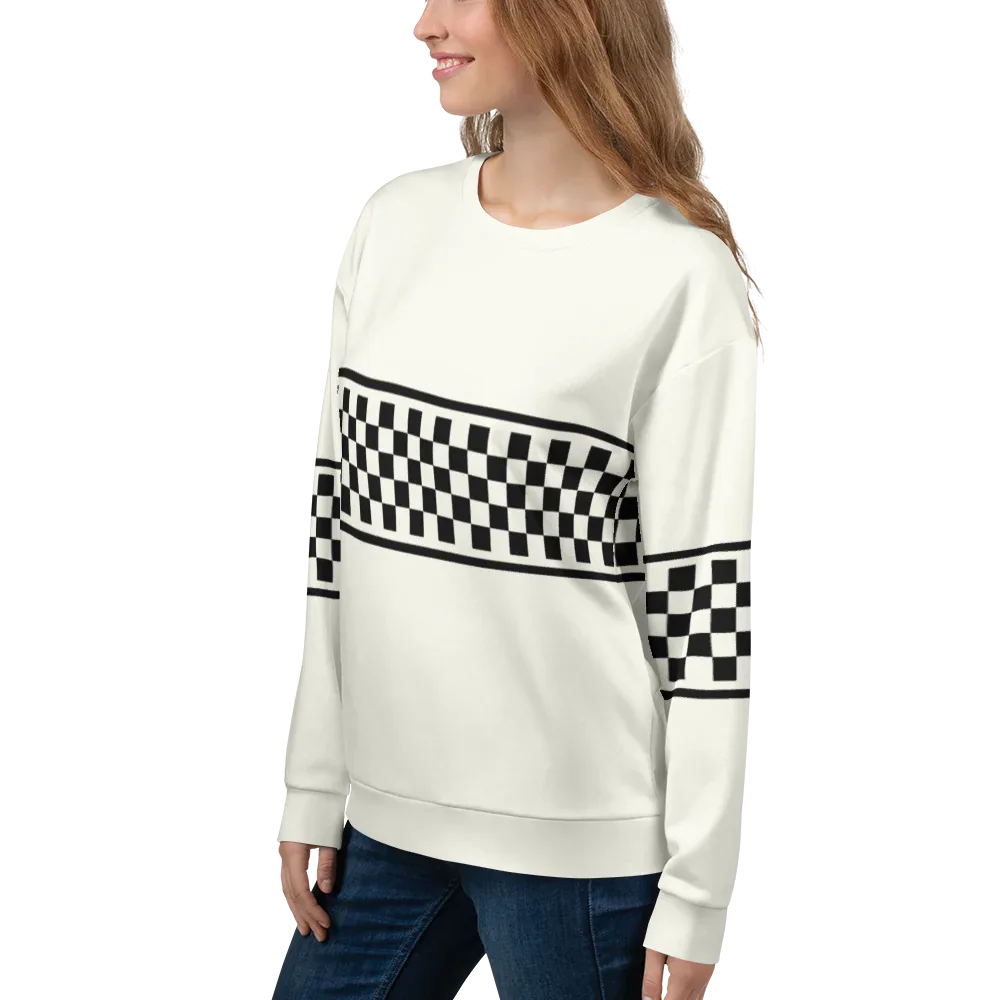 CHECKERED FLAG SWEATSHIRT - WHITE - ClassicPaddockStore